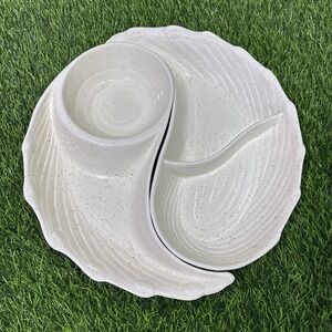 Vintage California Pottery Yin Yang Chip Dip Lazy Susan MCM Speckled
